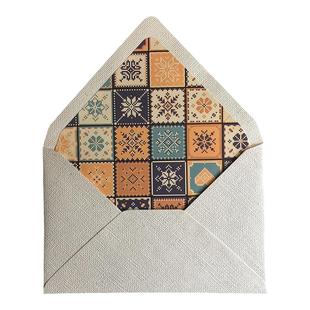 现货原创棉麻麻布质感纸质自然草木森系格子内衬图案礼物卡片信封