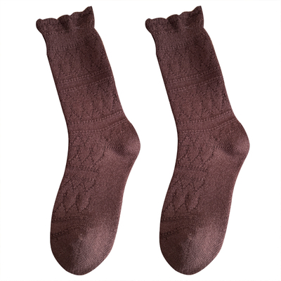 咖色羊毛袜子女花边中筒袜堆堆袜