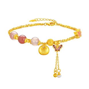 梦金园小胖福碎碎金银手链流苏蝴蝶S925银首饰多巴胺玛瑙手串送礼