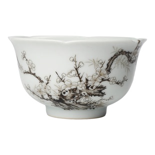 悠然茶器手绘墨彩梅花主人杯景德镇陶瓷品茗杯小清新素雅水墨国风