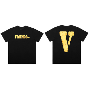 VLONE FRIENDS-系列 芝士大LOGO印花 短袖T恤 男女同款 黑黄米黄