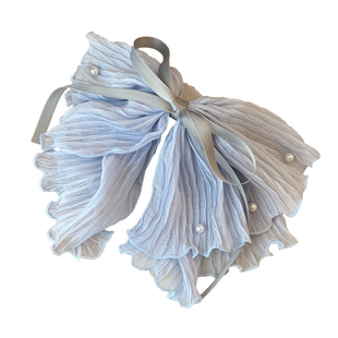 雾霾蓝珍珠蝴蝶结丝带网纱抓夹女高级感盘发高颅顶固定发夹头饰潮