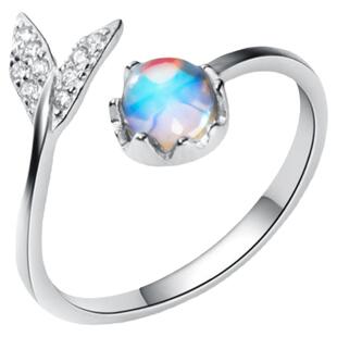 招财转运鱼戒指镶嵌宝石琉璃甜美开口ins风潮小众戒指女S925纯银