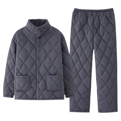 秋冬款纯棉夹棉睡衣猫人男士