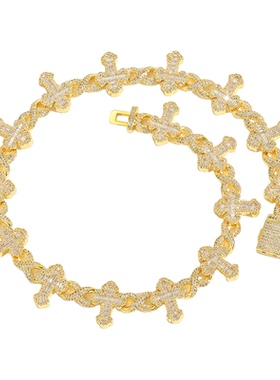 十字架8字拼接满钻锆石古巴链