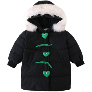 尤画正品清仓断码羽绒服女童中长款加厚连帽保暖外套儿童短面包服