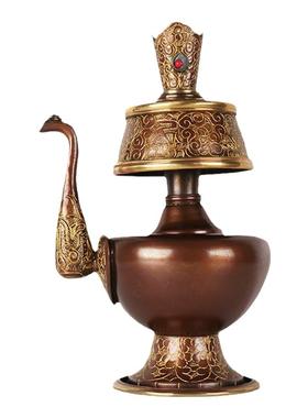紫铜贲巴壶尼泊尔铜制描金奔巴壶