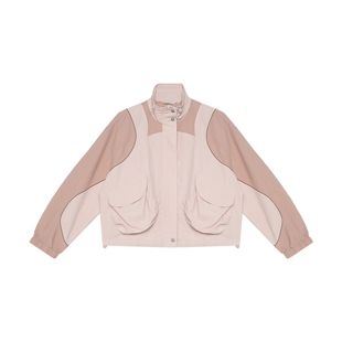 肌理感面料 半圆女装[运动]2026春季宽松休闲拼接连帽抽绳外套女