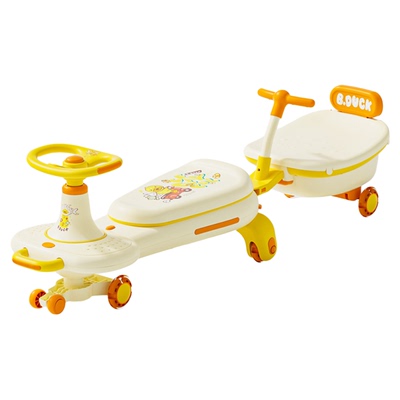 小黄鸭防侧翻双人扭扭车带拖斗