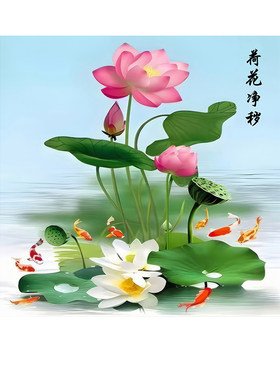 荷花净秽图贴画卫生间厕所门装饰