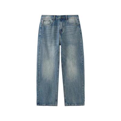 三福2026夏季新款牛仔裤男冰裂纹街潮洗水直筒宽松长裤裤子519747