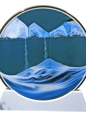 轻奢圆形3D流沙画摆件金色超薄边框流沙创意礼品沙漏画工艺品