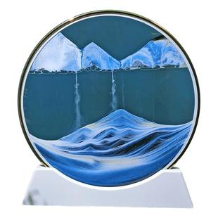 轻奢风装饰摆件客厅圆形3D玻璃流沙画成品送礼创意祝福镀金边框
