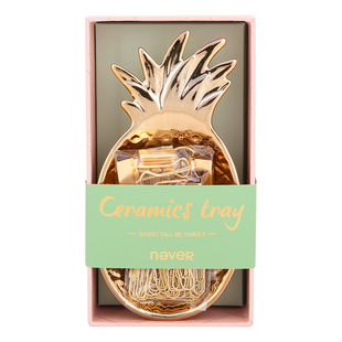 【买一送一】never菠萝陶瓷桌面收纳盘轻奢ins首饰展示盘储物盘票夹回形针收纳盒