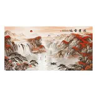 流水生财山水风景画墙壁贴画客厅中堂屋大气墙纸自粘靠山图大海报