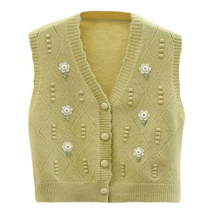 短款针织马甲女款春秋洋气V领独特叠穿毛衣背心开衫宽松坎肩外搭