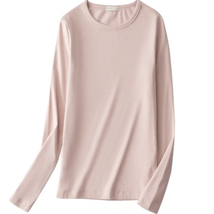 莫代尔打底衫女秋冬款加绒加厚内搭保暖内衣粉色长袖T恤秋衣上衣
