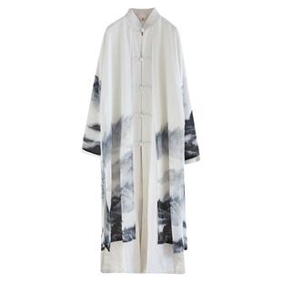 中式唐装男佛系禅意居士服古风表演出棉麻长衫马褂道袍禅舞服仙气