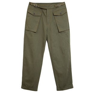 SOARIN美式复古廓尔格军裤男 阿美咔叽重磅直筒口袋工装九分裤子