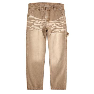 深卡其色美式复古牛仔裤男款冬新款休闲直筒宽松百搭水洗长裤男