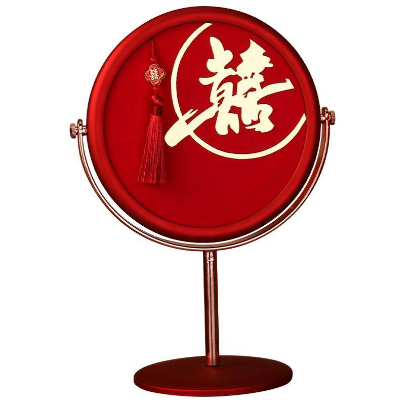 结婚礼镜子一对女方陪嫁用品红色出嫁喜镜新娘梳妆镜备婚物品大全