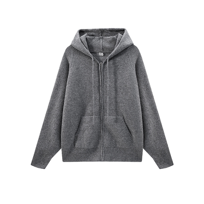 秋卫衣式插肩袖抽绳拉链连帽毛衣