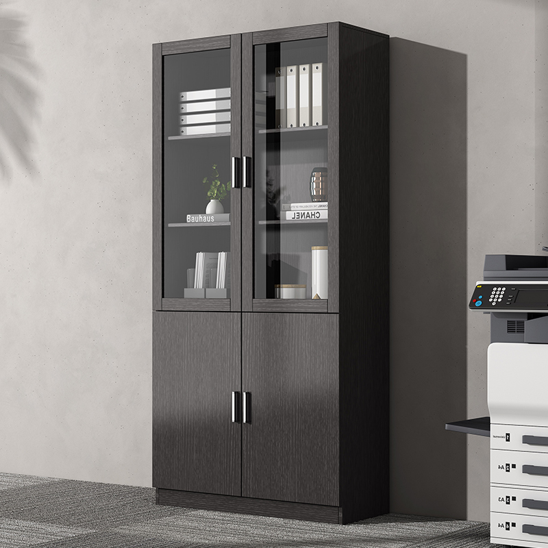 办公室文件柜木质带锁资料柜档案储物柜板式书柜现代简约玻璃门柜