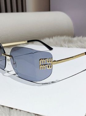 欧美复古无框切边墨镜男女潮网红张元英大框金属方形字母太阳眼镜