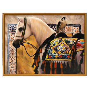 《白马与雀鹰》俄罗斯式高级感原创手绘油画简约美式欧式高级定制
