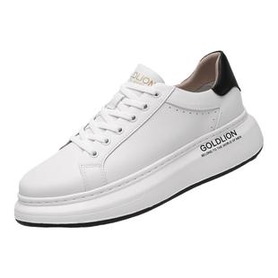 金利来男鞋新款休闲皮鞋潮流厚底增高真皮小白鞋运动鞋软面轻底