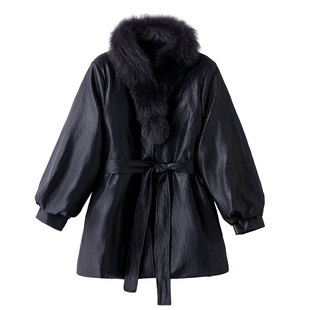 PU皮衣免洗90白鸭绒羽绒服女中长款冬装外套2025新款今年流行爆款