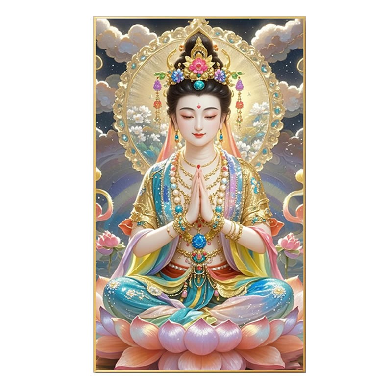 坐莲观音2026新款方钻钻石画敦煌彩衣菩萨点砖贴钻十字绣满钻佛像