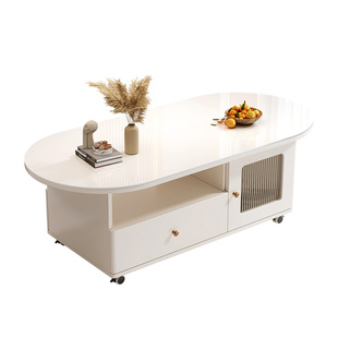 实木可移动岩板茶几桌子客厅家用小户型轻奢高级奶油风艺术感茶台