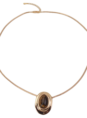 XMR椭圆天然虎眼石金属毛衣链女