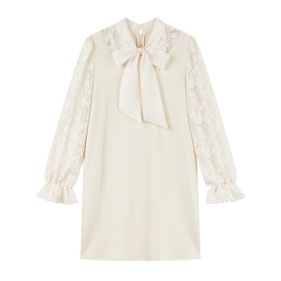 秋水伊人经典千金风连衣裙2025年冬季新款女装H型优雅领口飘带裙