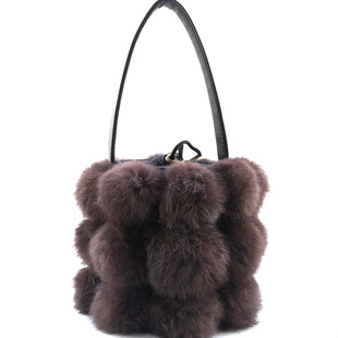 真毛皮草手提包人气特卖可爱手工球球包兔毛毛球手拎水桶包包