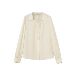 水云间淡人穿搭方领长袖衬衫女式翻领系带衬衣雪纺衫通勤上衣2025