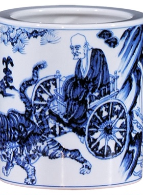 景德镇仿古手绘青花瓷鬼谷子笔筒