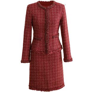 小香风背心裙套装女春秋名媛2025时尚气质红色粗花呢毛呢两件套