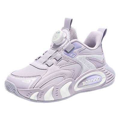 巴布豆女童鞋子2026新款中大童春秋款皮面网面透气女孩儿童运动鞋