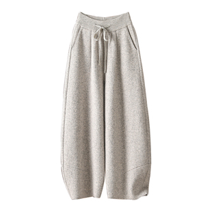 正品休闲羊毛阔腿香蕉裤女秋冬加厚宽松弯刀气球裤显瘦镰刀裤子女