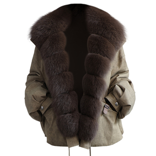 进口狐狸毛真皮草大衣女2026冬新时尚减龄超大毛领鹅绒羽绒服外套
