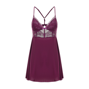 「LA」媚紫嫣然*性感深V低胸蕾丝吊带薄睡裙女姐姐感冰丝家居服