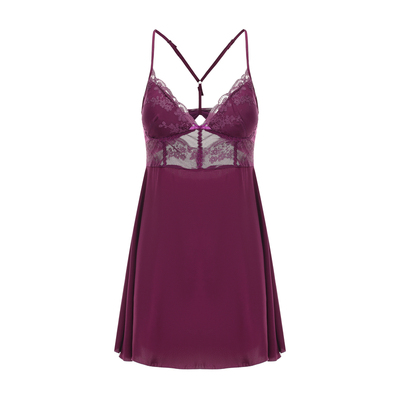 「LA」媚紫嫣然*性感深V低胸蕾丝吊带薄睡裙女姐姐感冰丝家居服