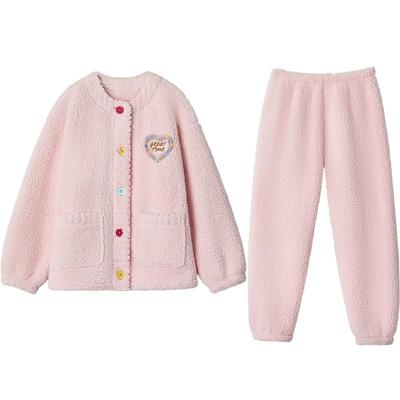 红豆暖暖绒儿童睡衣女孩珊瑚绒加厚加绒甜美可外穿保暖家居服套装