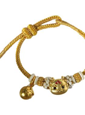 金色手绳桃花结可穿珠盘缠手工编织绳可调节黄金diy可穿金珠手链