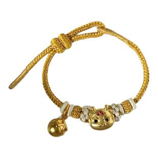 金色手绳桃花结可穿珠盘缠手工编织绳可调节黄金diy可穿金珠手链