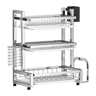 不锈钢厨房置物架碗碟碗盘收纳架沥水架家用放碗架双层碗筷架渔将