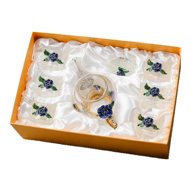 精美珐琅彩水壶水晶玻璃茶杯牛奶杯早餐杯家用果汁咖啡杯高颜值杯