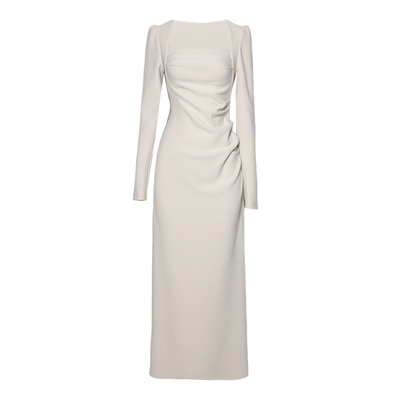 方领修身时尚气质正肩连衣裙